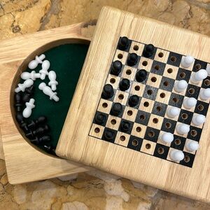 Y2K Rugged tin and wood Travel Checkers